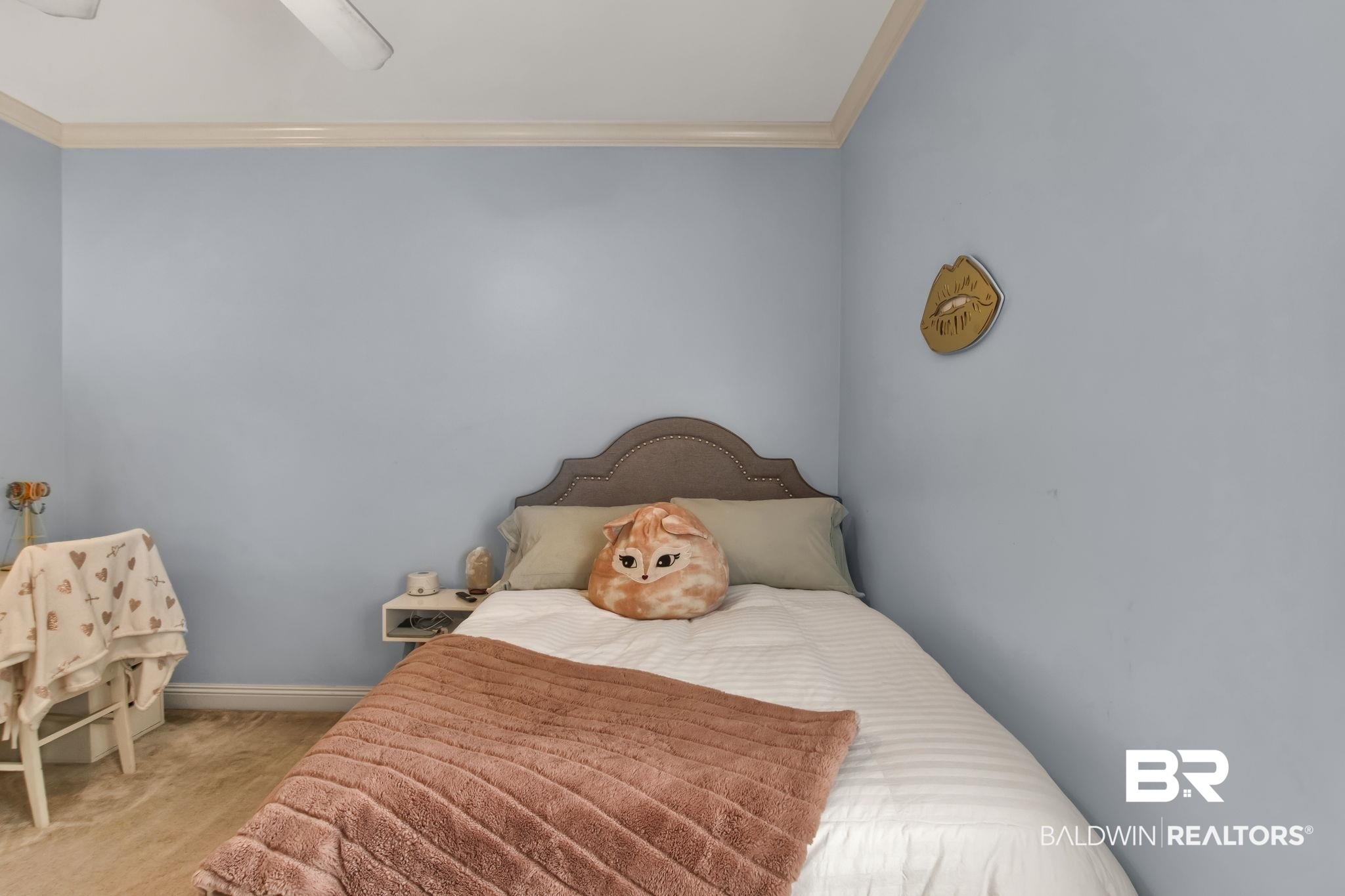 9478 Autauga Bend Daphne, AL 36526 - Photo 58 of 73 Bedroom with ceiling fan, light colored carpet, and crown molding