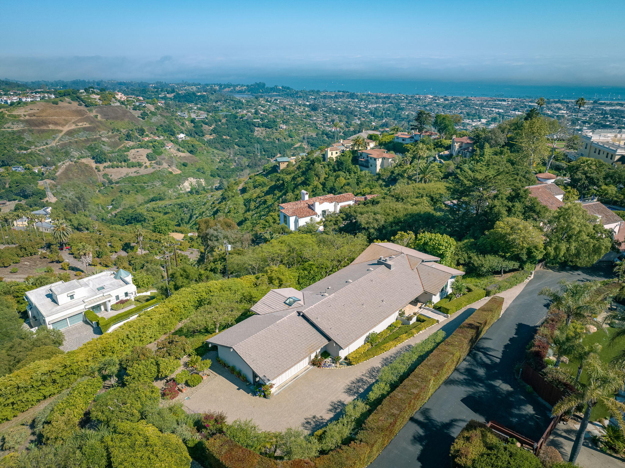 1048 Las Alturas Road Santa Barbara, CA 93103 - Photo 36 of 46 an aerial view of a house with a garden