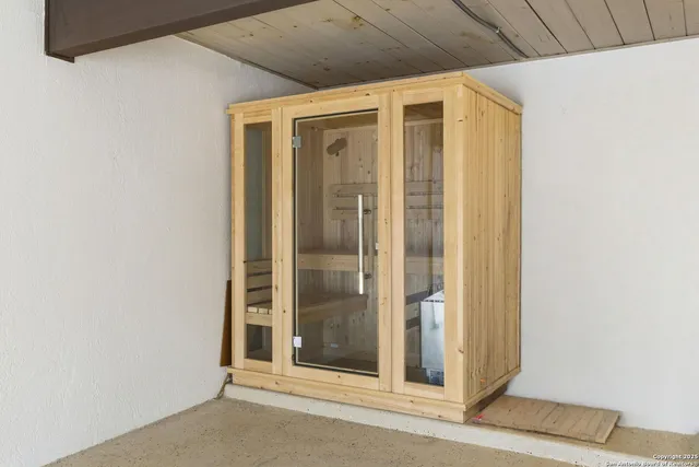 a view of a wooden door