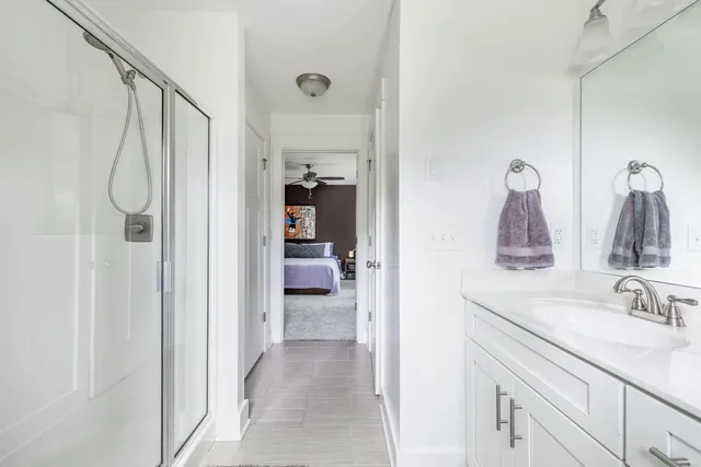 a view of an empty room with a window