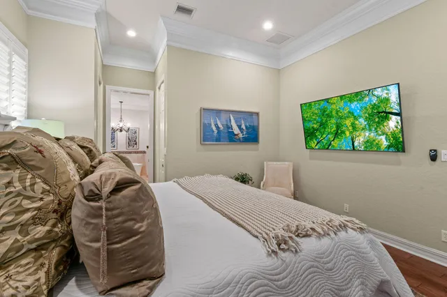 a view of a chandelier in a room