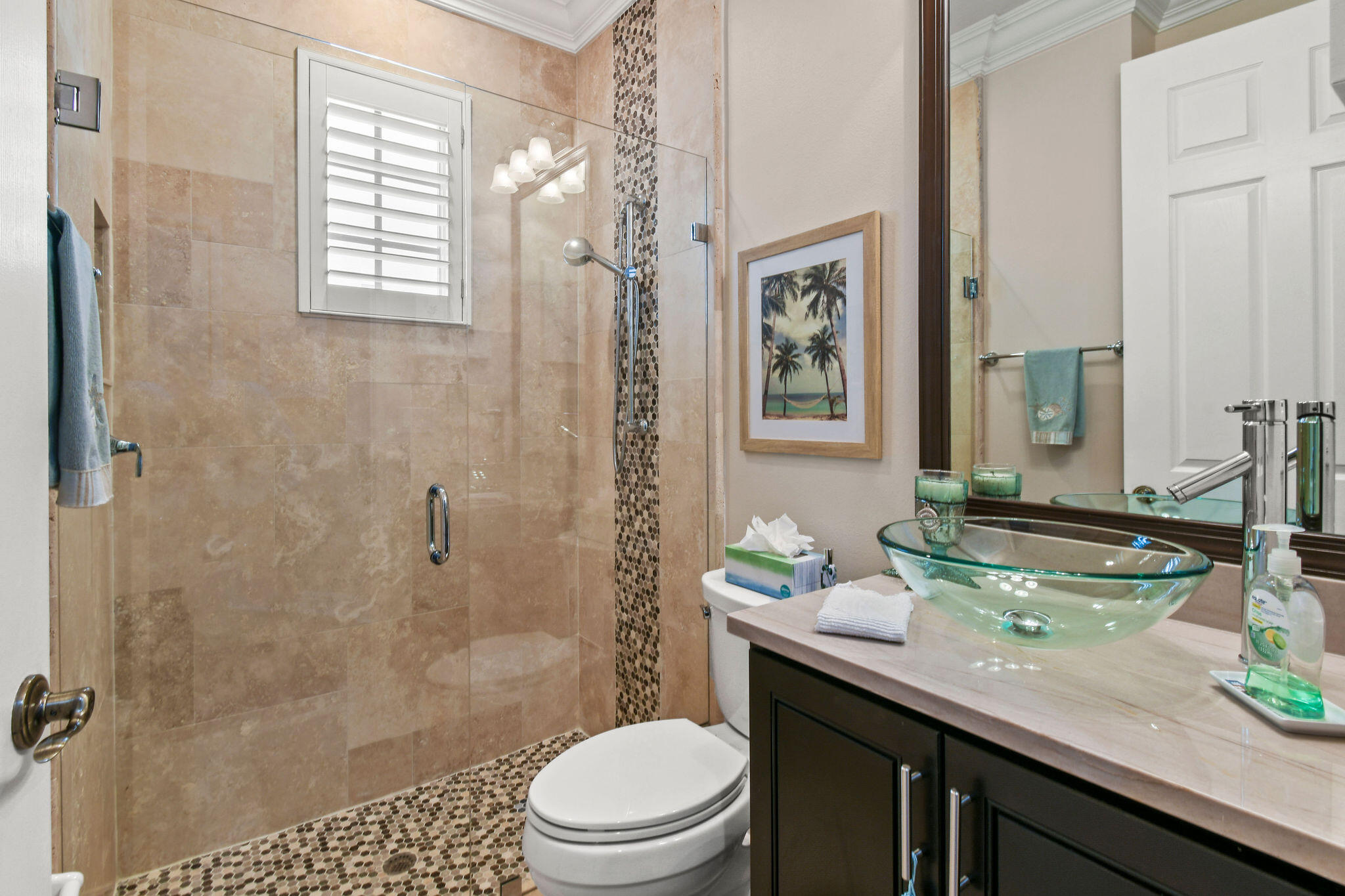 167 Arklow Avenue Jupiter, FL 33458 - Photo 33 of 58 a bathroom with a granite countertop sink a toilet a mirror and shower