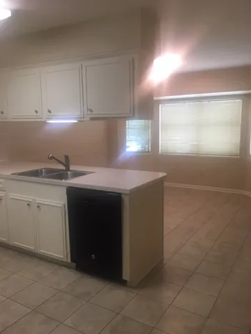 a kitchen with a sink and cabinets