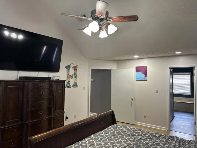 a view of a livingroom with wooden floor