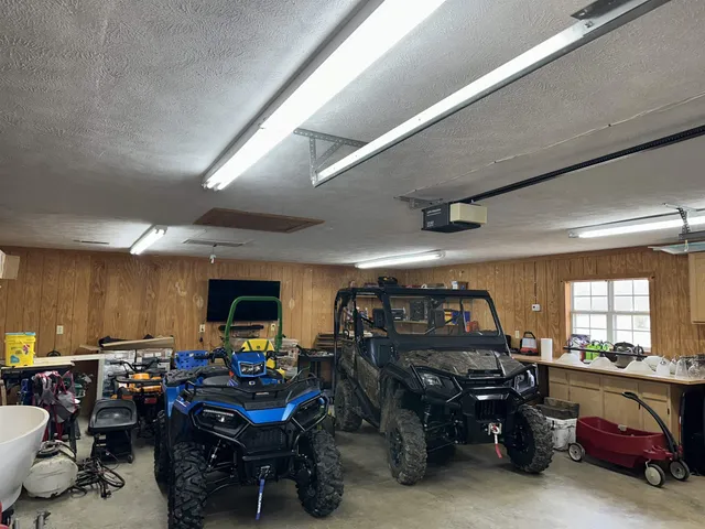 a view of a garage with furniture