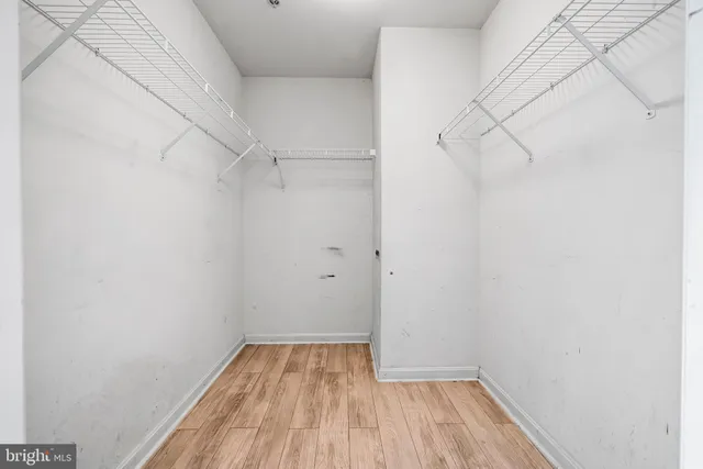 a view of a room with racks on the wall