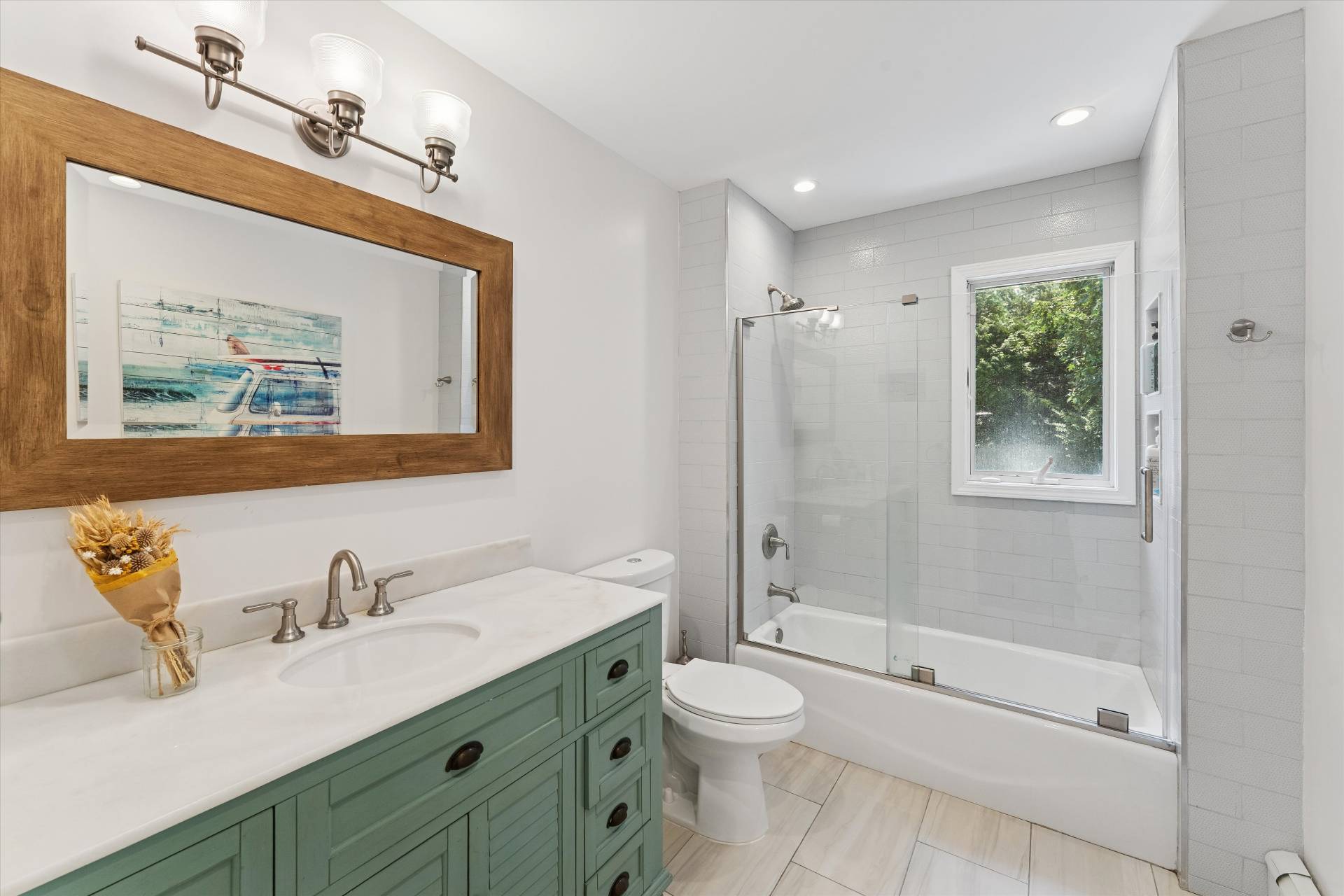 27 South Country Road Westhampton, NY 11977 - Photo 10 of 16 a bathroom with a granite countertop sink a toilet and shower