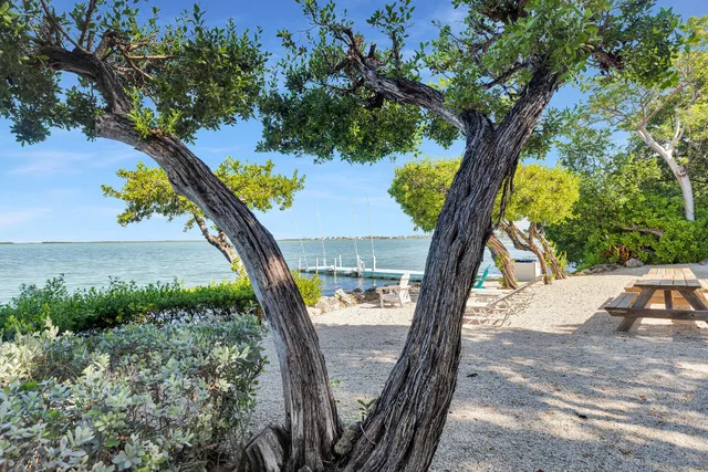 a view of backyard with swimming pool and seating space