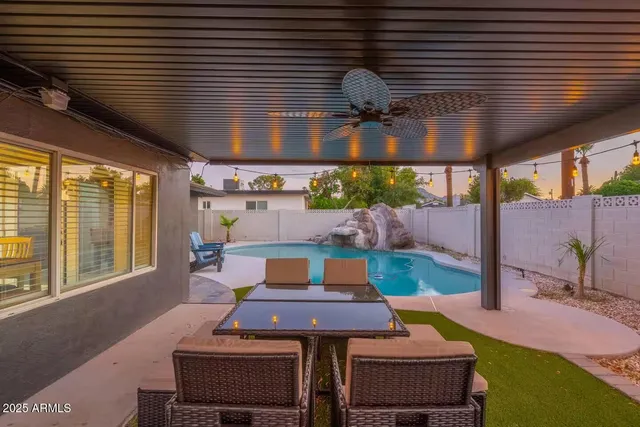 a outdoor view with a sitting space