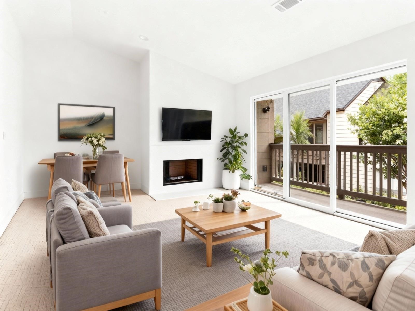 2829 Timmons Lane, Unit 202 Houston, TX 77027 - Photo 2 of 16 a living room with furniture a flat screen tv and a fireplace