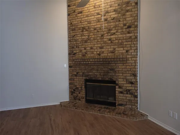 a room with a fireplace