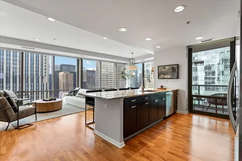 a large kitchen with lots of counter top space