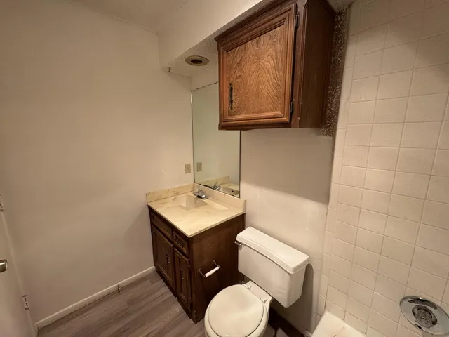 a bathroom with a bathtub