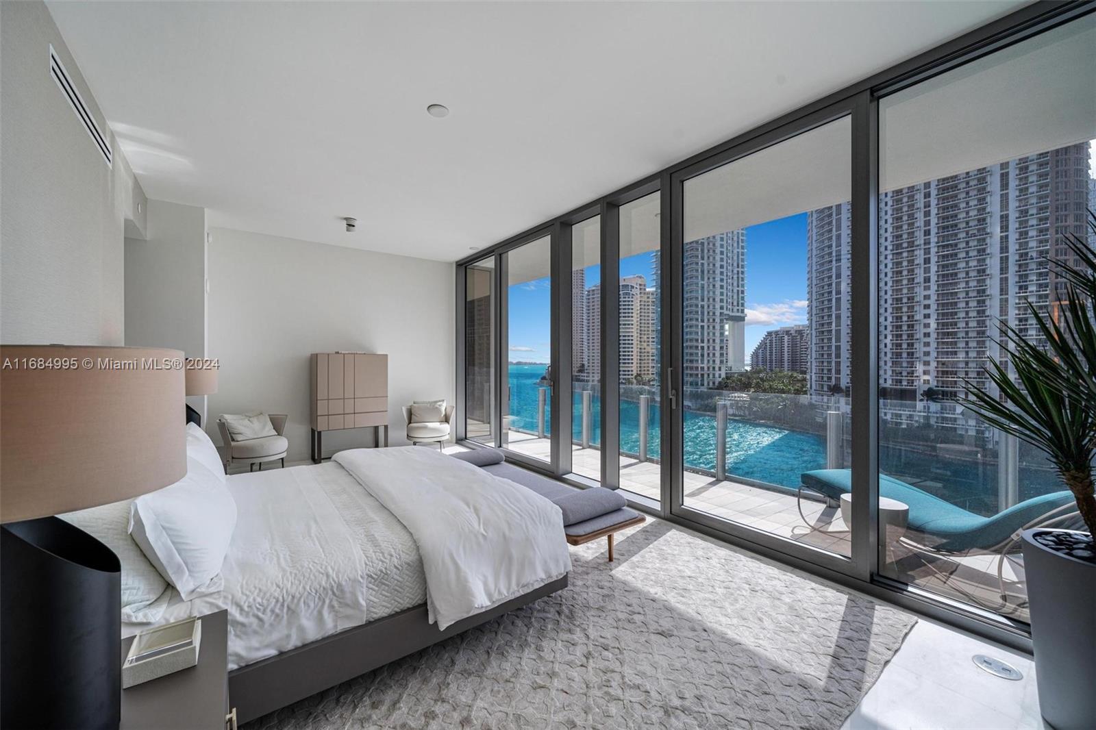 300 Biscayne Blvd Way, Unit 701 Miami, FL 33131 - Photo 14 of 37 a bedroom with a bed and large window with balcony view