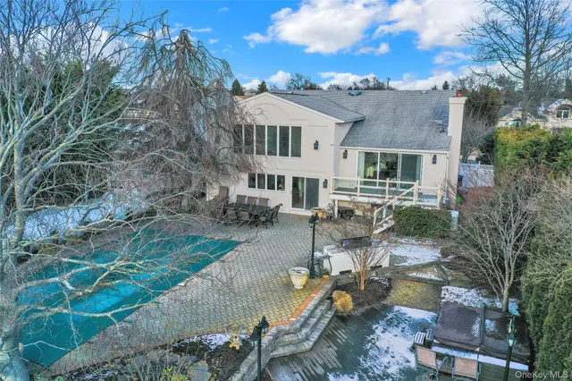 front view of a house with a patio