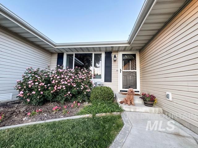 808 O'Leary Way Twin Falls, ID 83301 - Photo 2 of 37 Front entry featuring light-colored siding, a storm door, and an exterior wall lantern