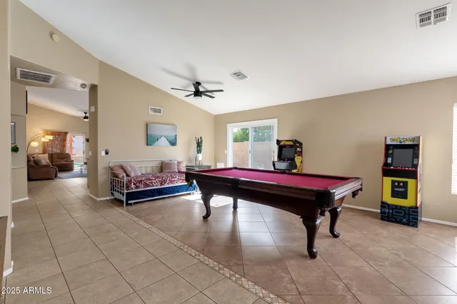 a bed room with a bed and a table