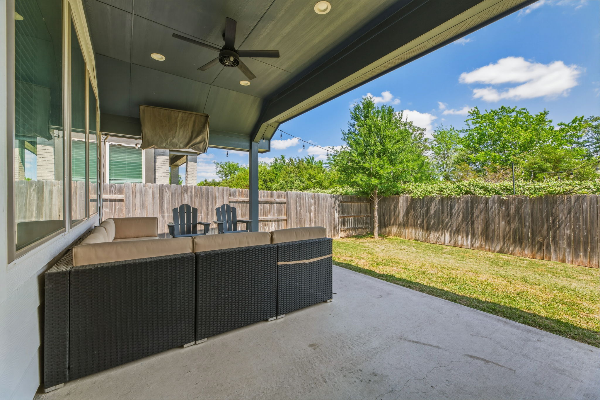 4505 Post Loop Round Rock, TX 78681 - Photo 32 of 40 Fenced backyard featuring a ceiling fan, an outdoor hangout area, and a patio area