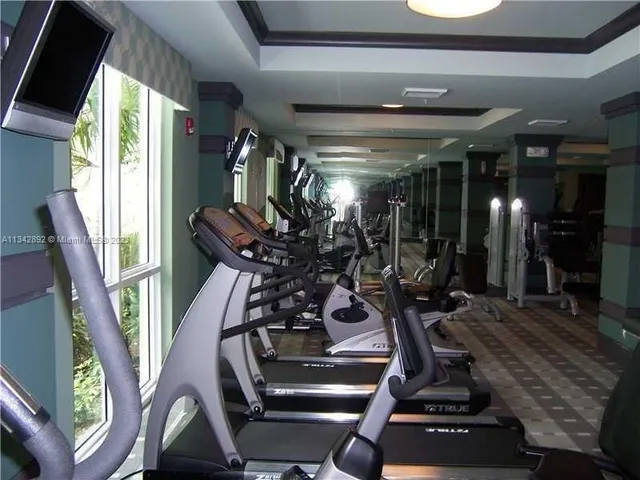 a view of a room with gym equipment