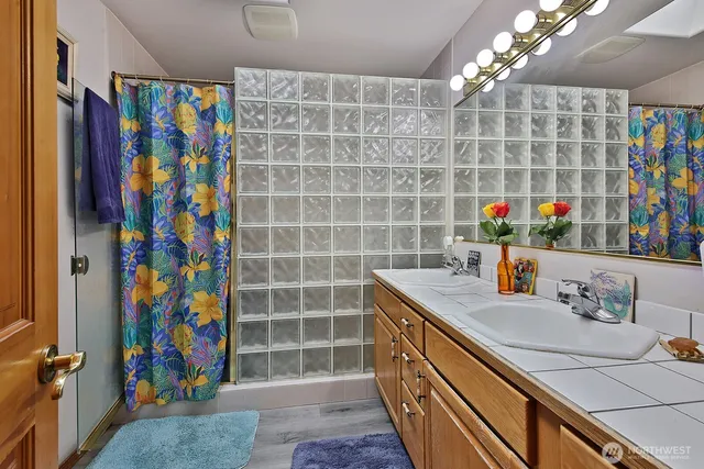 an aerial view of a house with a garden