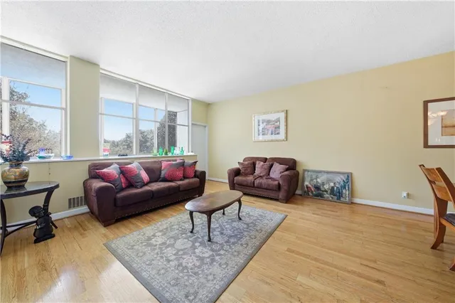 a living room with furniture and a rug