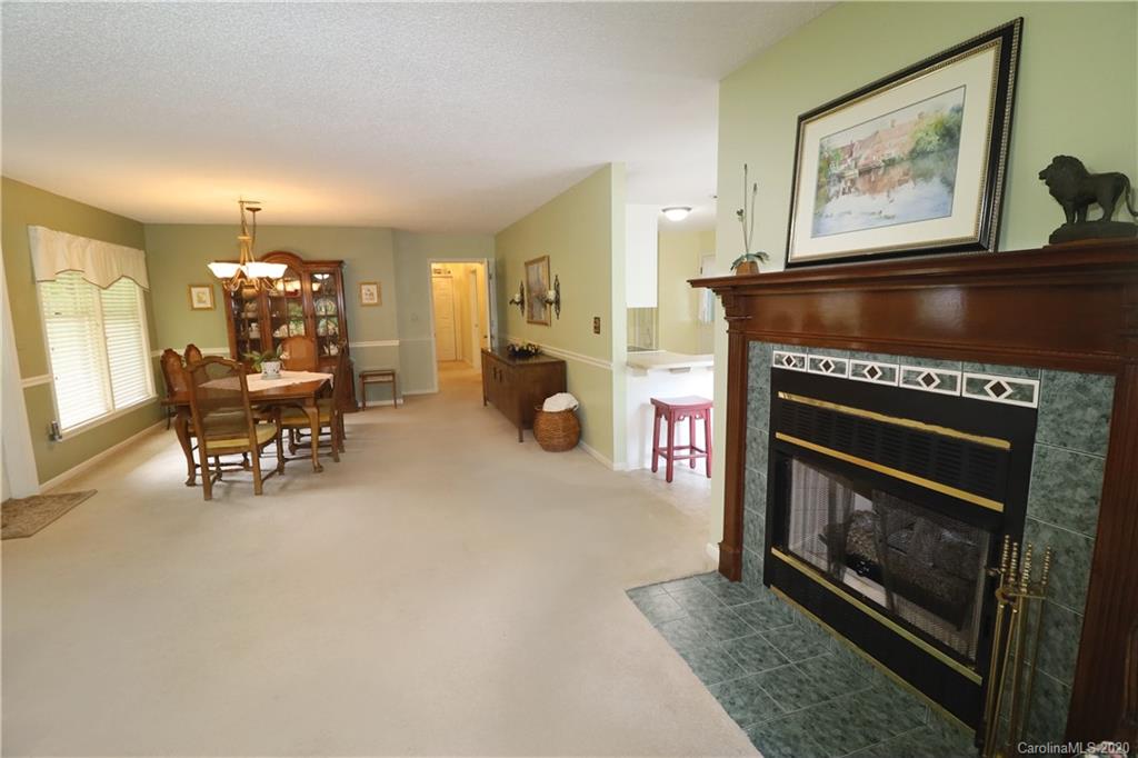 44 Jervey Road, Unit 2B Tryon, NC 28782 - Photo 13 of 24 a living room with furniture a chandelier and a fireplace