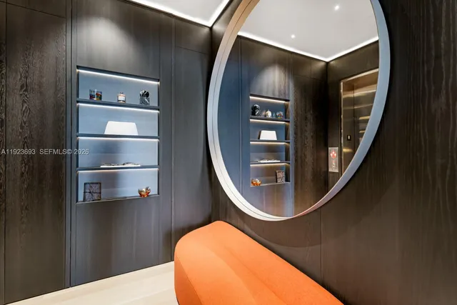 a view of a livingroom with a large window