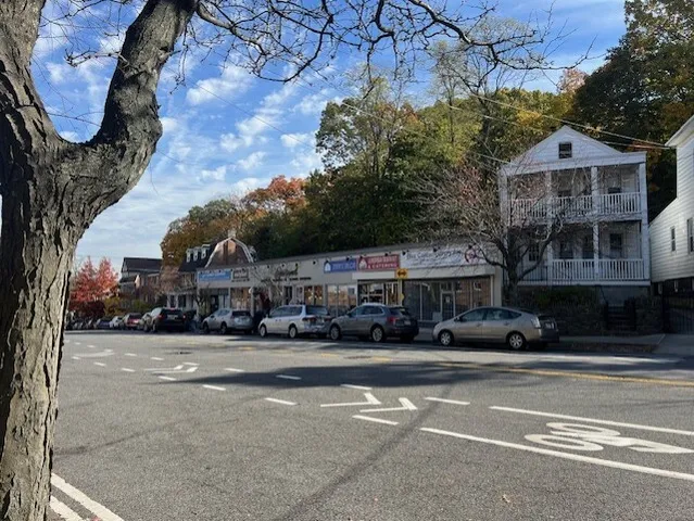 a view of road and trees