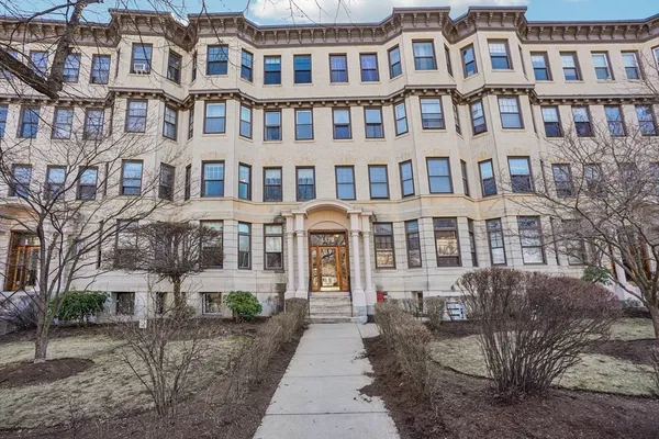 a front view of a multi story building