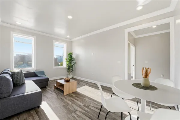 a living room with furniture and a couch