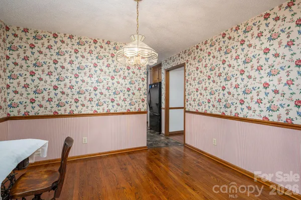 a view of a chandelier in a room