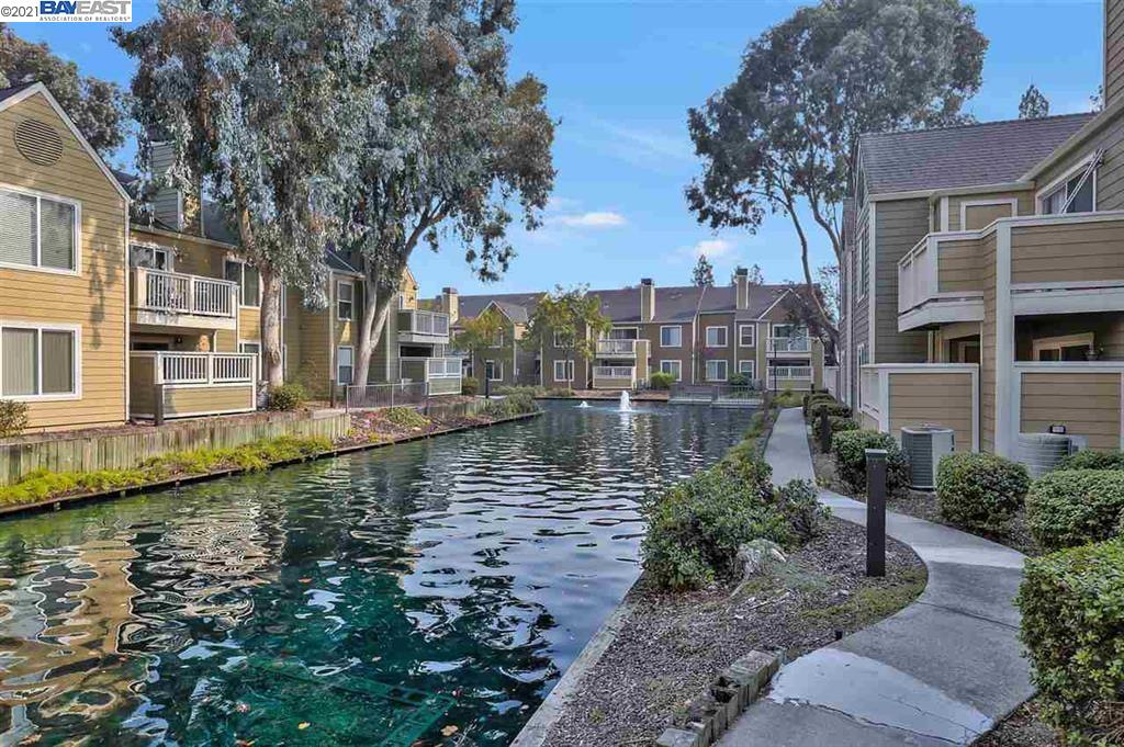 a view of a lake with a building in the background