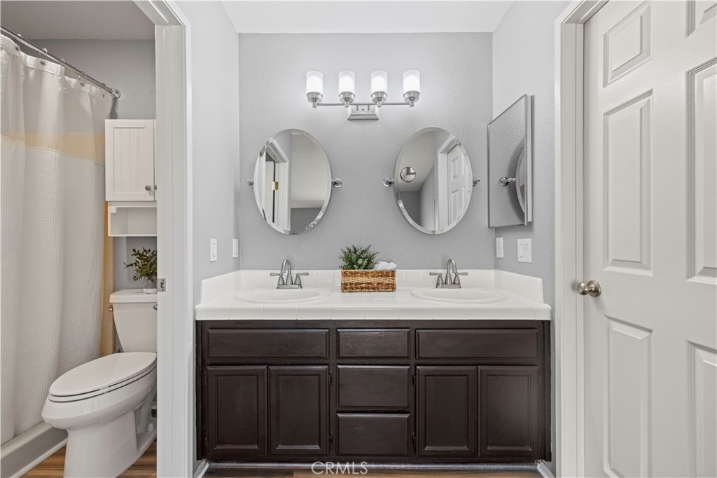 33533 Santiago Road Acton, CA 93510 - Photo 21 of 36 a bathroom with a toilet sink and mirror