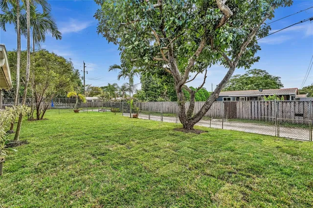 a view of a garden with a slide