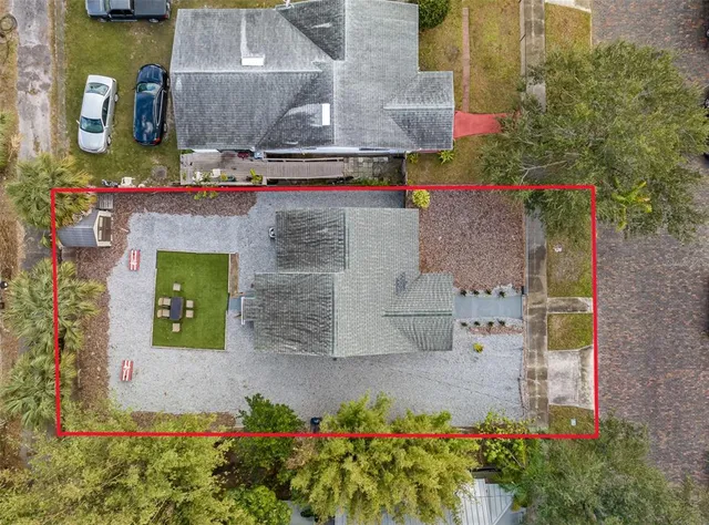 an aerial view of a house