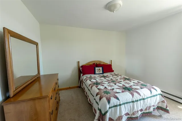 a bedroom with a bed and dresser