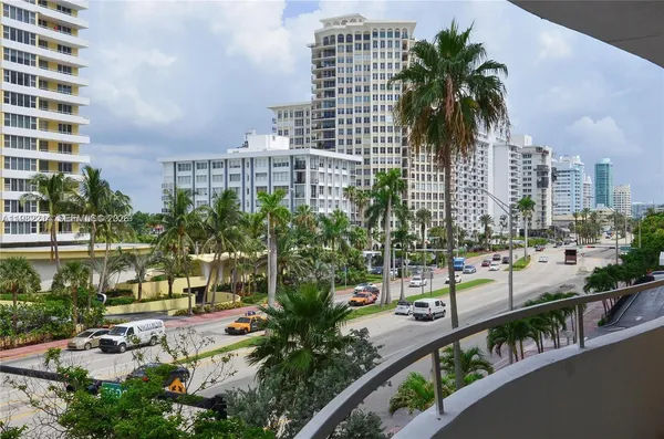 a view of a city and tall buildings