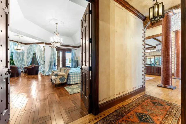 a living room with furniture and a rug