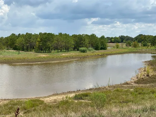 a view of a lake with houses in the back