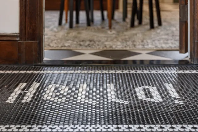 a view of a black car gate