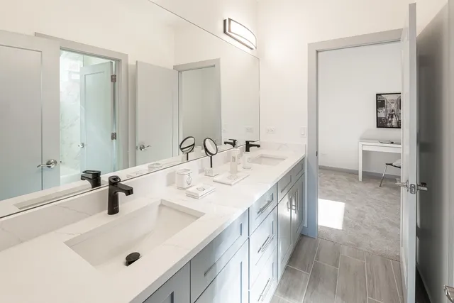 a bathroom with a sink double vanity