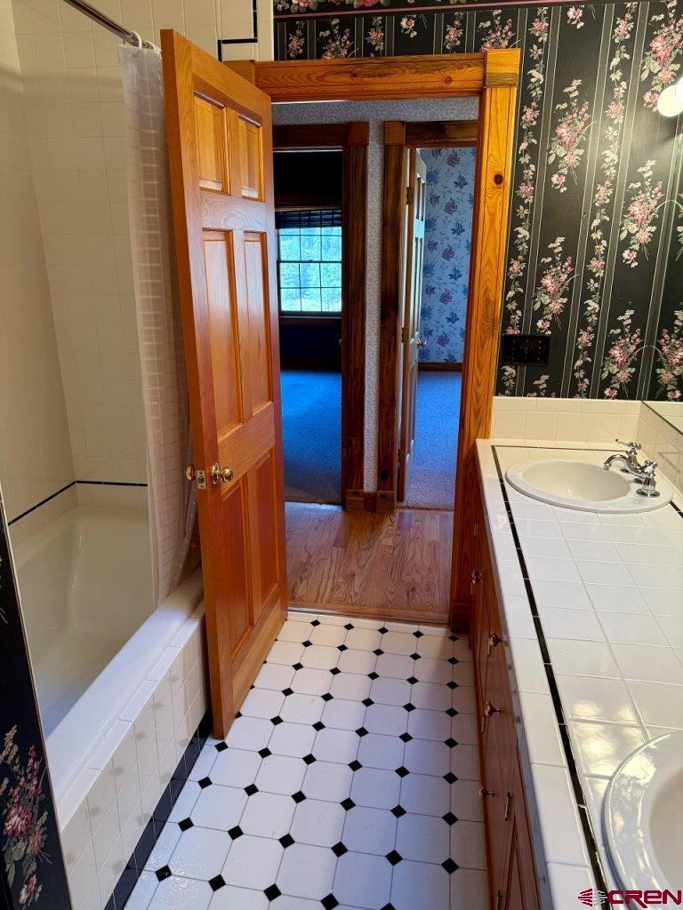 2692 County Road 17 Ridgway, CO 81432 - Photo 9 of 10 a bath room with a sink and a large mirror