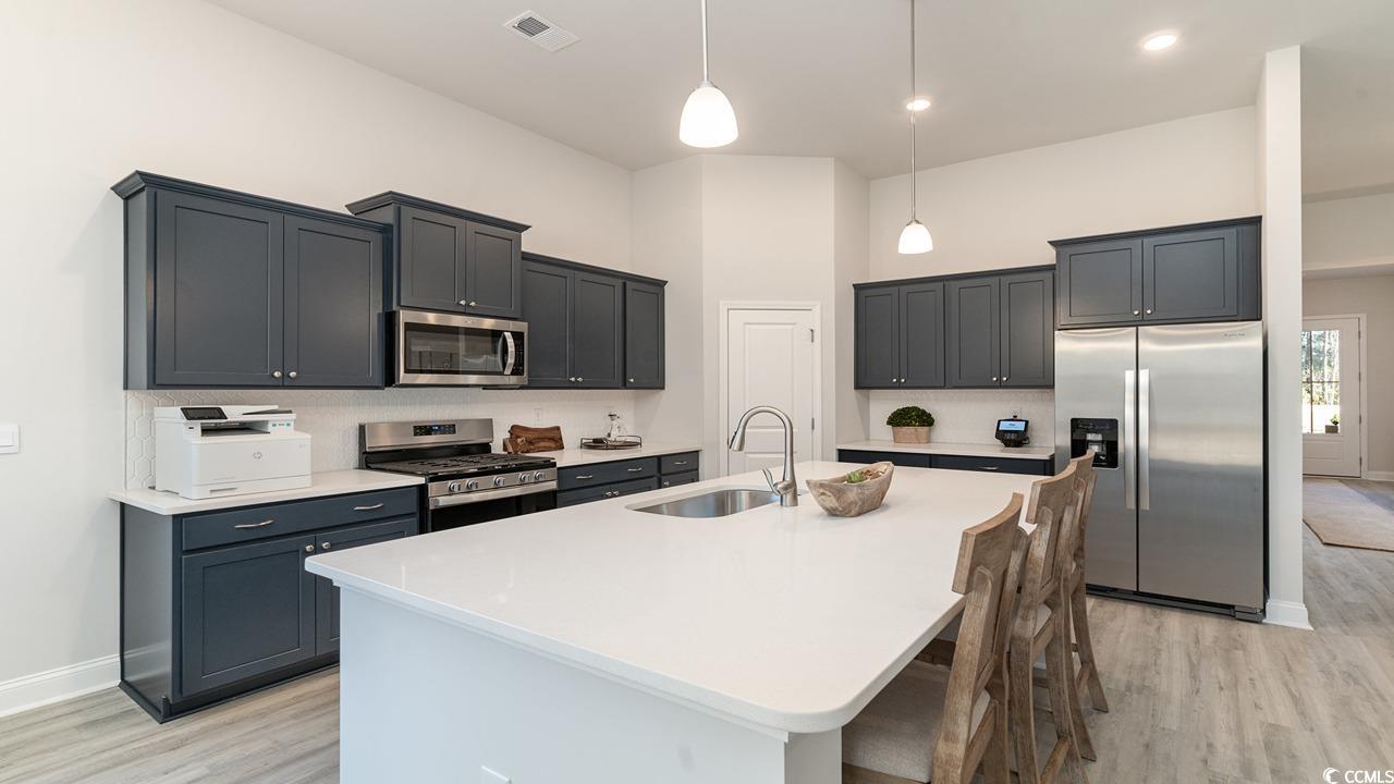 125 Fair Meadow Loris, SC 29569 - Photo 15 of 26 Kitchen featuring sink, light wood-type flooring, stainless steel appliances, and an island with sink