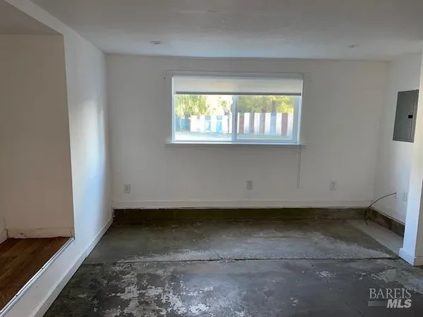 a view of a small space with a window