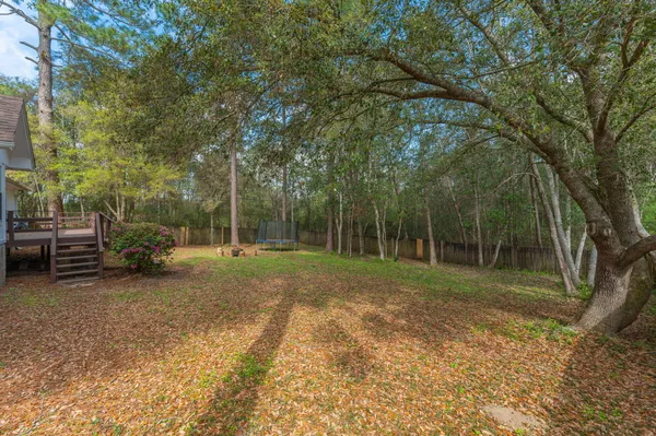 a view of backyard with trampoline