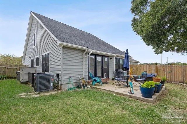 a front view of a house with patio