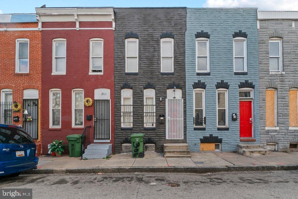 Charming row homes in vibrant hues.