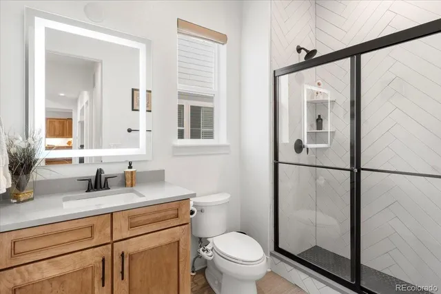 a bathroom with a toilet a sink and a mirror