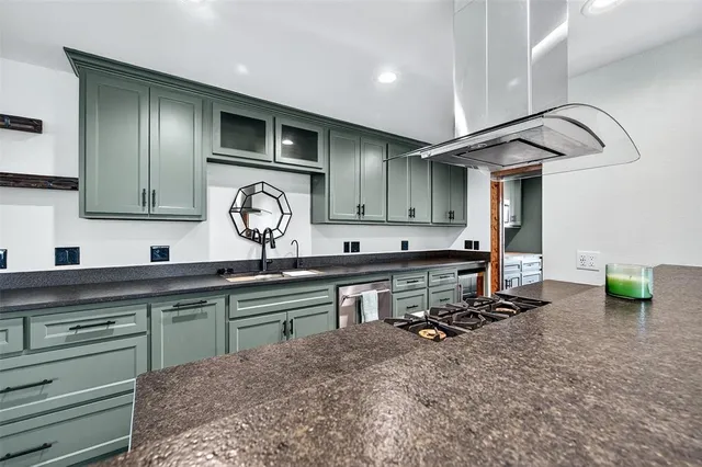 a kitchen with lots of counter top space