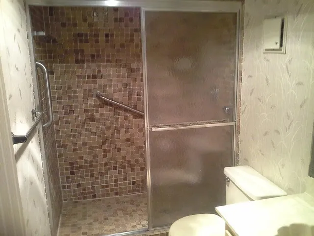 a bathroom with a shower